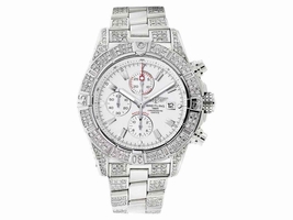 Breitling A13370 Super Avenger White Covered Over 12ct Diamond Breitling