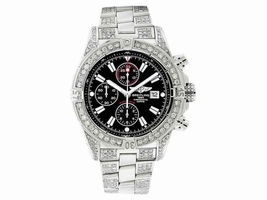 Breitling A13370 Super Avenger Black Covered Over 13ct Diamond Breitling