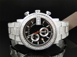 Gucci "G" YA101331 Chrono 101 G 14 CT Black and White Diamond Mens Gucci