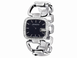 G-Gucci YA125407 Black Dial 2CT Genuine Diamond Stainless Steel Swiss Gucci