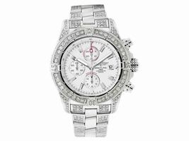 Breitling A13370 Super Avenger White Covered Over 13ct Diamond Breitling