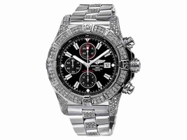 Breitling Super Avenger A13370 Black Dial Diamond Bezel Case Lugs Mens Breitling