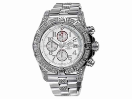 Breitling Super Avenger A13370 White Dial 48.4mm Mens Diamond Breitling