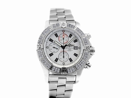 Breitling Super Avenger A13370 White Sticks Dial 2ct Bezel Breitling