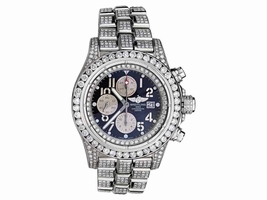 Breitling Super Avenger A13370 Blue Index Dial Stainless Steel Mens Breitling