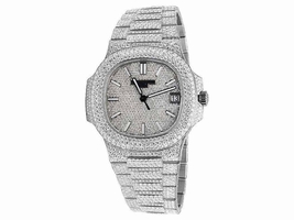 Patek Phillipe Nautilus 5711/1A Steel Pave Set 26.5ct Diamond Mens Patek Phillipe