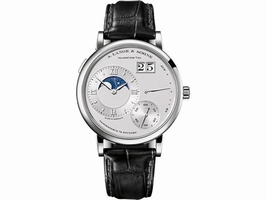 A. Lange and Sohne Lange 1 139.025 Platinum / Leather Moonphase Silver Dial 41mm Mens A. Lange and Sohne