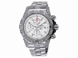 Breitling Super Avenger A13370 Diamond Bezel Case Lugs White Dial Mens Breitling