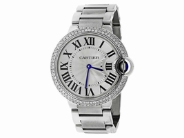 Cartier Ballon Bleu De Cartier W69011 Diamond 2 Row Bezel Stainless Midsize Cartier