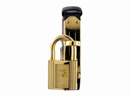 Hermes KE1 Kelly Gold Plated Lock and Navy Blue Leather Strap Quartz Movement Mens Patek Philippe