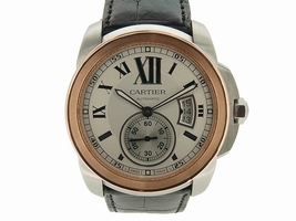 Cartier Caribri De W7100011 Stainless Steel Pink Gold & Leather Automatic 42mm Mens Cartier