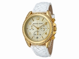 Michael Kors MK5282 Gold Tone Case & Dial White Leather Band Women's Michael Kors