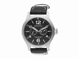 Invicta II Black Dial Stainless Steel Case Leather Band Invicta