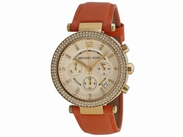 Michael Kors MK2279 Parker Champagne Dial Leather Band Chronograph Womens  | Michael Kors