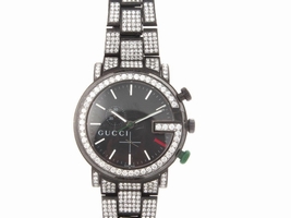 Gucci Chrono G Black Stainless Steel & Diamonds Bezel Mens Gucci
