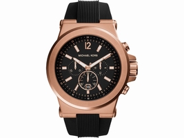 Michael Kors MK8184 Dylan Rose Gold Chronograph Black Dial Silicone 48mm Mens Michael Kors