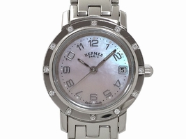 Hermes Clipper Nacre CL4.230 Stainless Steel Diamond Bezel Quartz 24mm Womens Hermes