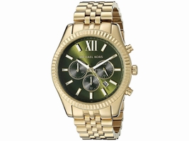 Michael Kors Lexington MK8446 Gold Plated Green Dial Chronograph 44mm Mens Michael Kors