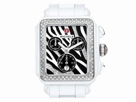 Michele MWW06F000010 Deco Zebra White Ceramic Stainless Steel and Diamonds 33mm Michele