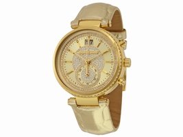 Michael Kors MK2444 Sawyer Champagne Dial Leather Strap Chrono Womens Michael Kors But at TrueFacet