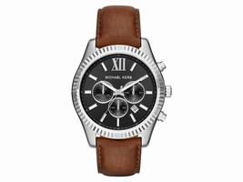 Michael Kors MK8456 Lexington Brown Leather Analog Sport Quartz 45mm Mens Michael Kors