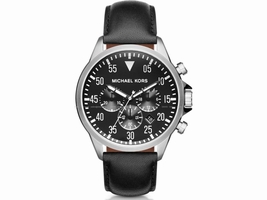 Michael Kors MK8442 Gage Chronograph Black Dial Black Leather 45mm Mens Michael Kors