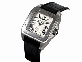Cartier Santos 100 W20073X8 41.3mm x 51.1mm Stainless Steel Black Crocodile Cartier