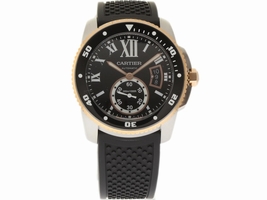 Cartier Calibre De W7100055 Stainless Steel/18K Rose Gold & Rubber Black Dial Automatic 42mm Mens Cartier