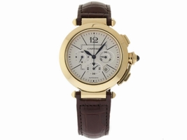 Cartier Pasha W3109951 Yellow Gold & Leather Silver Dial Automatic 42mm Mens Cartier