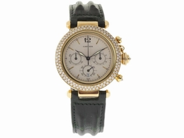 Cartier Pasha 0960-1 Yellow Gold & Leather wDiamonds Automatic 38mm Unisex Cartier