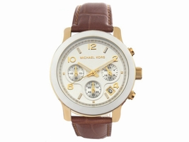 Michael Kors MK5145 Silver Dial Brown Leather Strap Womens Michael Kors