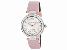 Michael Kors MK5970 Skylar Silver Dial Pink Leather Strap Womens Michael Kors