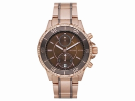 Michael Kors MK5553 Rose Gold Tone Stainless Steel Brown Dial Chronograph 42mm Women's Michael Kors
