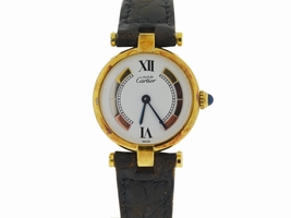 Cartier Vermeil Gold Plated & Leather White Dial Quartz Vintage 25mm Womens Cartier