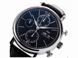 IWC IW391008 Portofino Chronograph Stainless Steel Black Dial Leather IWC