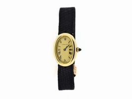 Cartier Baignoire 7743-1 18K Yellow Gold & Leather Manual 22mm Womens Cartier