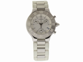 Cartier Must 21 W10184U2 Stainless Steel & Rubber White Dial Quartz 38mm Unisex Cartier