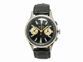 Heuer Big Eyes Stainless Steel & Leather Black Dial Automatic Vintage 38mm Mens Heuer
