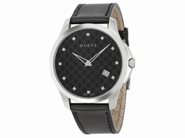 Gucci G-Timeless YA126305 Stainless Steel & Leather Black Diamond Dial 40mm Unisex Gucci