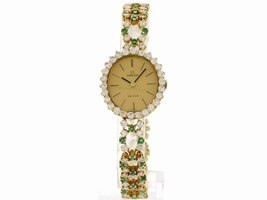 Omega De Ville 18K Yellow Gold Diamonds & Emeralds Ladies Omega
