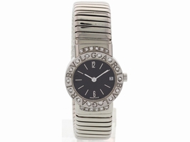 Bulgari Stainless Steel Tubogas Bangle with Diamonds Womens Bvlgari