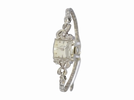 Hamilton 14K White Gold Diamond 14mm Womens Vintage Hamilton