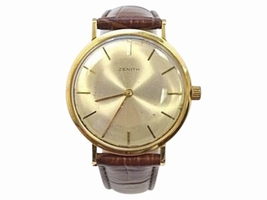 Vintage Zenith Gold & Leather Silver Dial Manual 33mm Mens Zenith