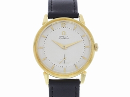 Omega 2709 18K Yellow Gold & Leather Silver Dial Automatic 34mm Mens Omega