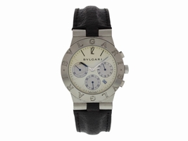 Bulgari Diagono CH 35 S Stainless Steel & Leather Quartz 35.5mm Mens Bulgari