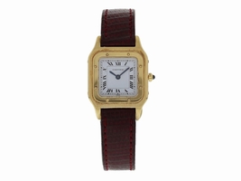 Cartier Santos Dumont 1576 18K Yellow Gold & Leather Manual 23mm Womens Cartier