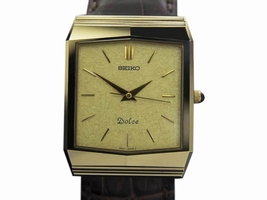 Seiko Dolce Tungsten & Leather Yellow Dial Quartz 34mm Mens c1980 Seiko