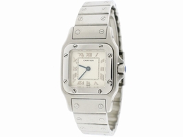 Cartier Santos Galbee W20056D6 Stainless Steel & Ivory Roman Dial Quartz 24mm Womens Cartier