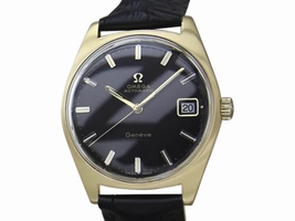Omega Geneve Gold Plat Stainless Steel & Leather with Black Dial Vintage 34mm Mens Omega