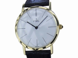 Ebel 18K Yellow Gold & Leather White Dial Manual 32mm Mens Ebel